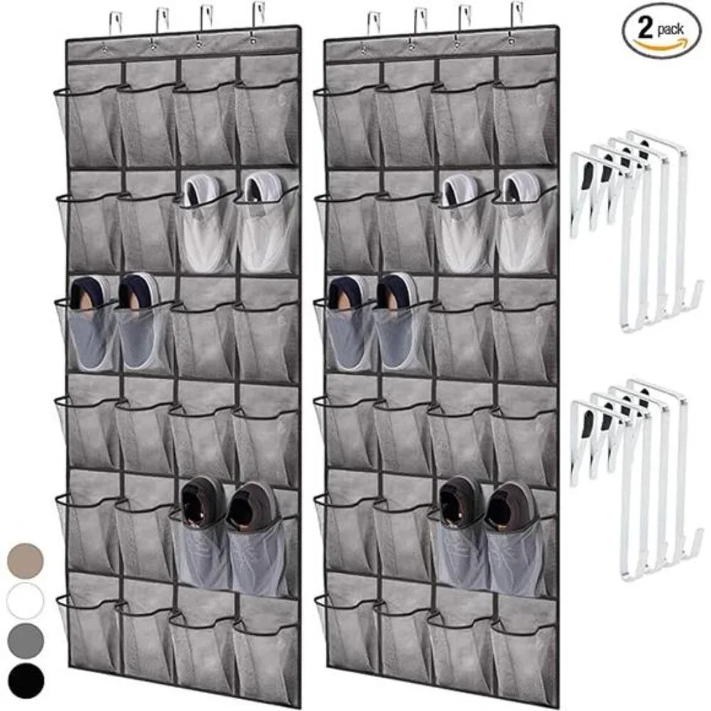 Over Door Shoe Organizer Hanging Closet Storage 24 Pocket Mesh 2 Pack Gray